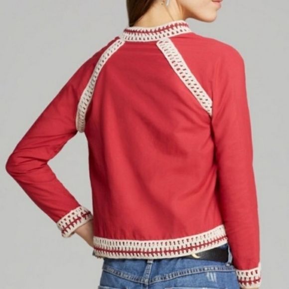 Free People Crochet Inset Baseball Bomber Jacket XS - Picture 2 of 9